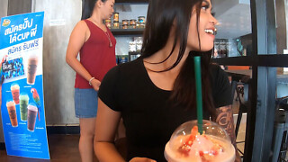 Starbucks coffee period with beautiful vast arse Oriental young sweetheart