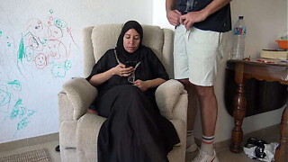 Arab milf receives huge spunk fountain from slutty masturbating stepson