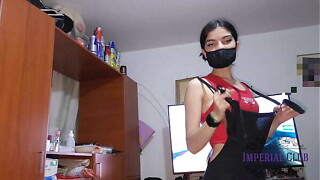 This babe tries on her underclothing in obverse of me so I have an opportunity to fuck her and I fuck her wheen times