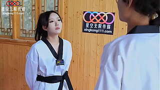 Sexy KongFu Oriental hussy instructor with petite bazookas have a hardcore sex with great weenie in the classroom