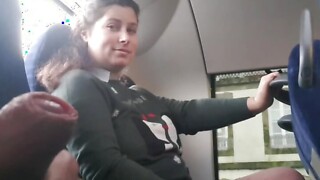 Voyeur seduces Milf to Suck&amp;Jerk his Rod in Bus